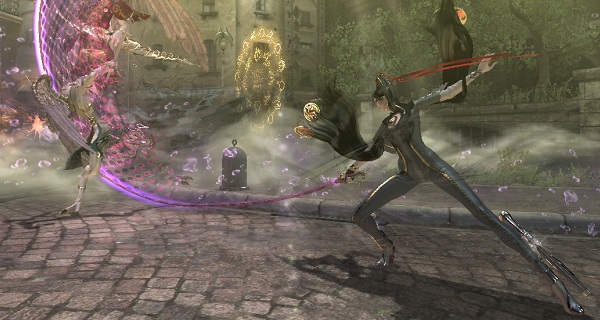 Bayonetta executing a special move against a boss