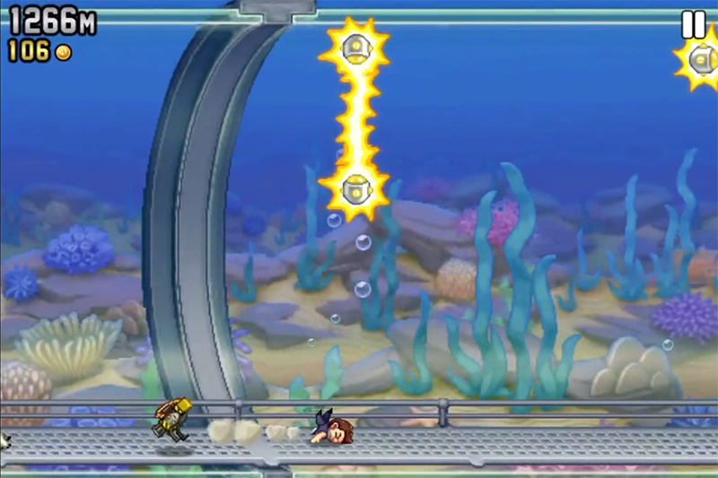 Screenshot of Jetpack Joyride main character faceplanting into the ground