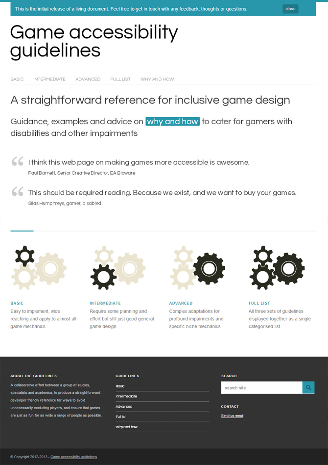 Game accessibility guidelines website homepage